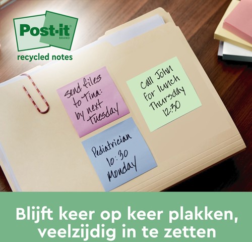 Memoblok Post-it 654-RTP 76x76mm recycled rainbow 16 Stuk-1