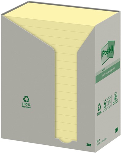Memoblok Post-it 655 76x127mm recycled geel 16 Stuk
