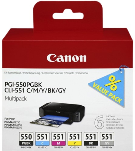Inktcartridge Canon PGI-550 + CLI-551 zw + 5kL 6 Stuk