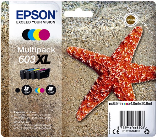Inktcartridge Epson 603XL T03A6 zwart + 3 kleuren 4 Stuk