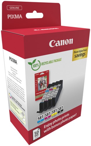 Inktcartridge Canon CLI-581 4 kleuren + papier 4 Stuk-3