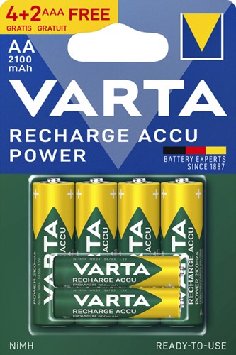 Batterij oplaadbaar Varta 4xAA 2100mAh ready2use 6 Stuk