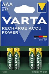 Batterij oplaadb Varta AAA hr3 1000mAh ready2use 4 Stuk