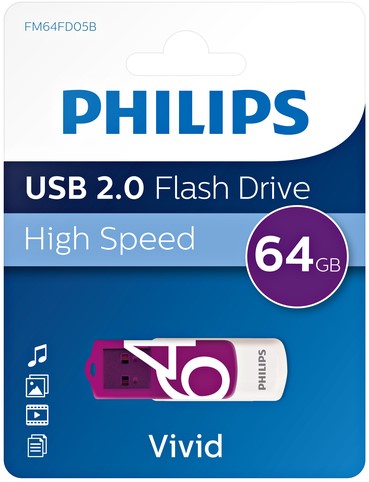 USB stick 2.0 Philips Vivid USB-A 64GB paars 1 Stuk-3
