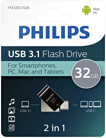 USB stick 3.1 Philips USB C 2in1 32GB zwart 1 Stuk-2