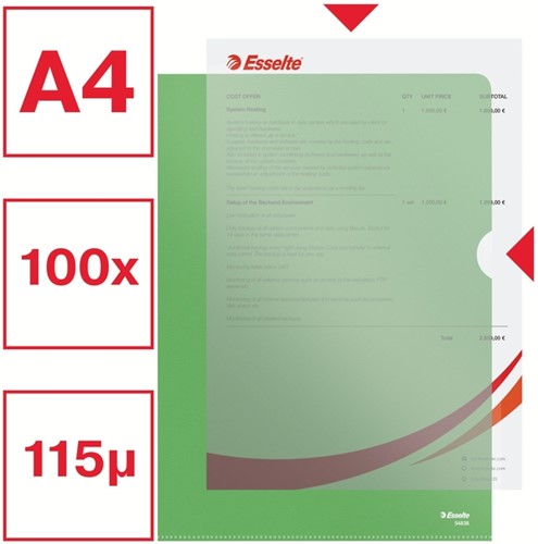 L-map Esselte standaard A4 0.11mm PP groen 100 Stuk-8