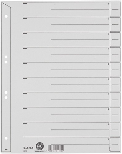 SCHEIDINGSBLADEN LEITZ 1650 KARTON A4 200GR GRIJS 100 Stuk