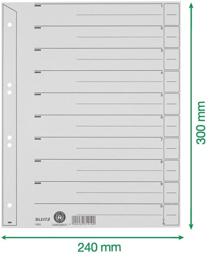 SCHEIDINGSBLADEN LEITZ 1650 KARTON A4 200GR GRIJS 100 Stuk-3