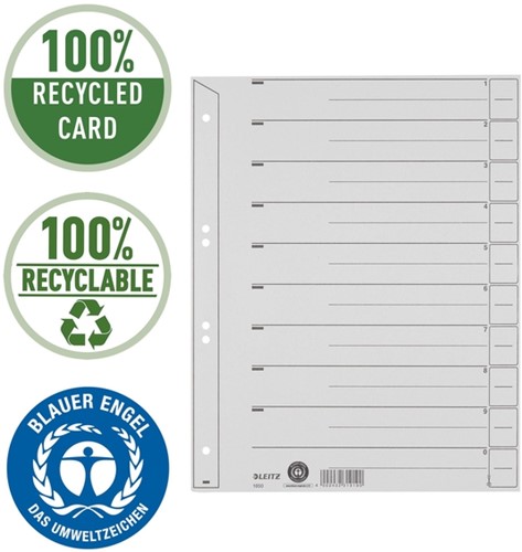 SCHEIDINGSBLADEN LEITZ 1650 KARTON A4 200GR GRIJS 100 Stuk-9