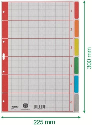 Tabbladen Leitz 4350 A4 4r karton 6dlg grijs 1 Stuk-2