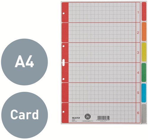 Tabbladen Leitz 4350 A4 4r karton 6dlg grijs 1 Stuk-3