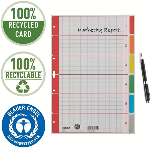 Tabbladen Leitz 4350 A4 4r karton 6dlg grijs 1 Stuk-9