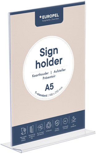 Kaarthouder Europel A5 T-standaard staand acryl 1 Stuk