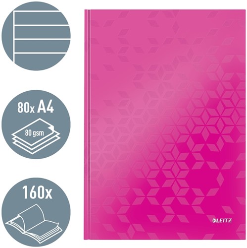 Notitieboek Leitz WOW A4 160blz 90gr lijn roze 1 Stuk-1