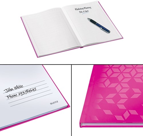 Notitieboek Leitz WOW A4 160blz 90gr lijn roze 1 Stuk-2