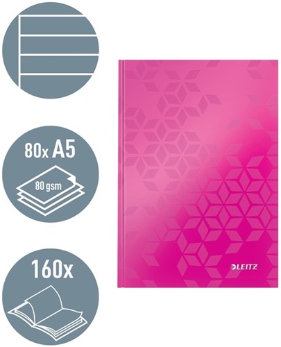 Notitieboek Leitz WOW A5 160blz 90gr lijn roze 1 Stuk-1