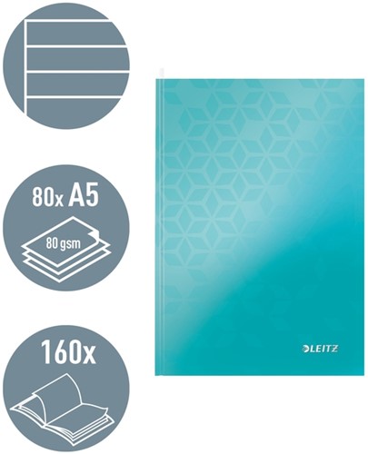 Notitieboek Leitz WOW A5 160blz 90gr lijn ijsblauw 1 Stuk-1