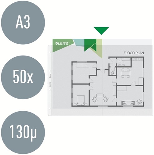 Showtas Leitz Premium PP A3 landscape transparant 50 Stuk-7