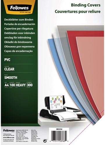 Voorblad Fellowes A4 PVC 300micron transparant 100 Stuk