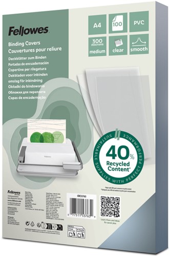 Voorblad Fellowes A4 PVC 300micron transparant 100 Stuk