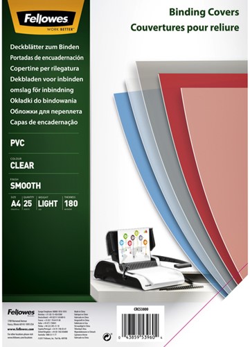 Voorblad Fellowes A4 PVC 180micron transparant 25 Stuk