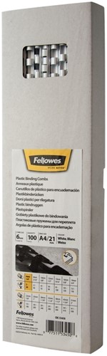 Bindrug Fellowes 6mm 21rings A4 wit 100 Stuk