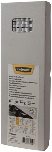 Bindrug Fellowes 8mm 21rings A4 wit 100 Stuk