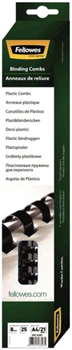 Bindrug Fellowes 8mm 21rings A4 zwart 25 Stuk