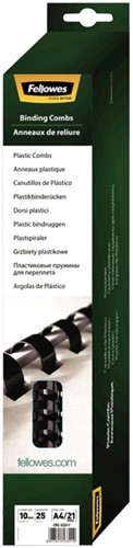 Bindrug Fellowes 10mm 21rings A4 zwart 25 Stuk