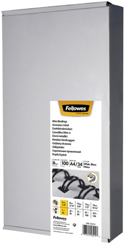 Draadrug Fellowes 6mm 34rings A4 wit 100 Stuk