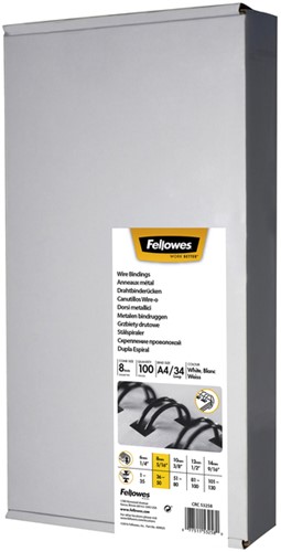 Draadrug Fellowes 8mm 34rings A4 wit 100 Stuk