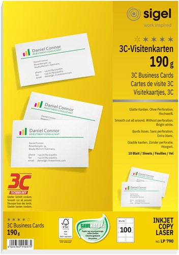 Visitekaart Sigel 85x55mm blanco 190gr wit 10 Vel