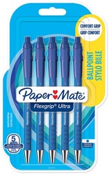 Balpen Papermate Flexgrip Ultra M 5st blauw 5 Stuk