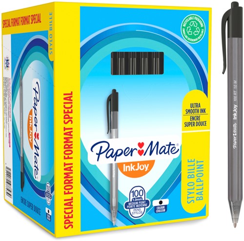 Balpen Papermate Inkjoy 100RT valuepack M zwart 100 Stuk-3