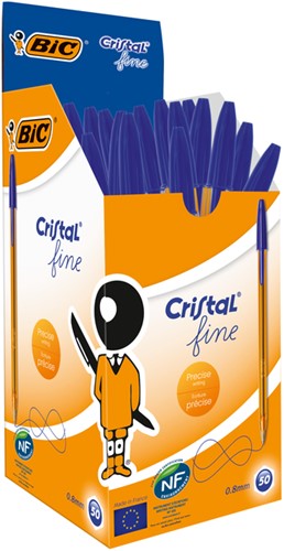 Balpen Bic Cristal F blauw 1 Stuk
