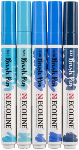 Brushpen Talens Ecoline set 5 stuks blauw 5 Stuk