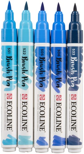 Brushpen Talens Ecoline set 5 stuks blauw 5 Stuk-2