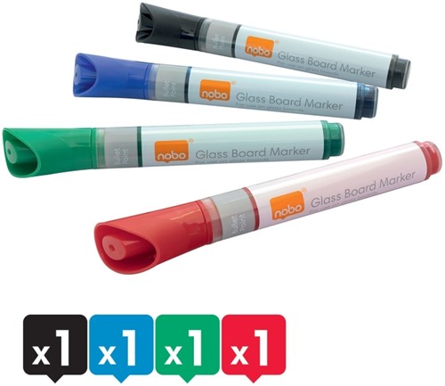 Viltstift Nobo glasbord assorti 4 Stuk-1