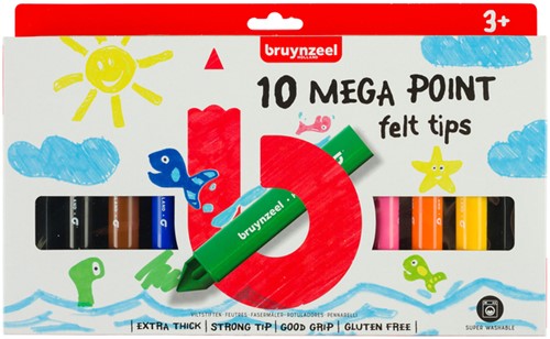 Viltstift Bruynzeel Kids Mega Point 10 kleuren 10 Stuk