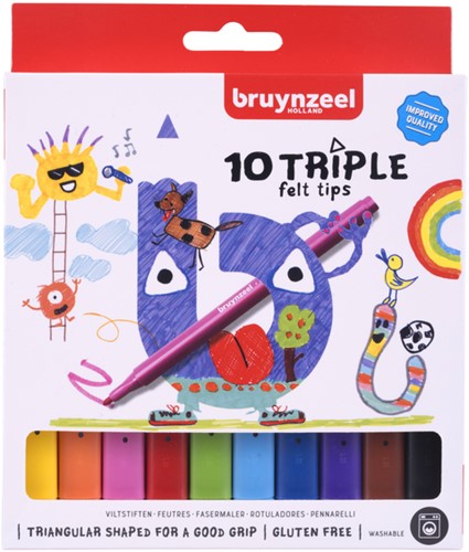 Viltstift Bruynzeel Kids Triple set 10 kleuren 10 Stuk