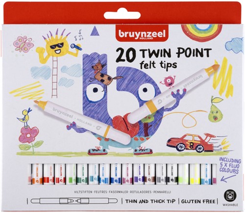 Viltstift Bruynzeel Kids Twin Point set 20 kleuren 20 Stuk