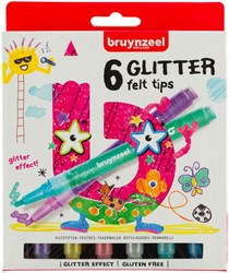 Viltstift Bruynzeel Kids set 6 glitterkleuren 6 Stuk