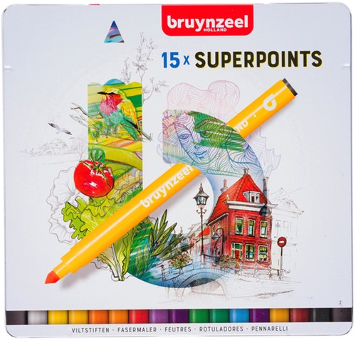 Viltstift Bruynzeel Superpoints blik 15 kleuren 15 Stuk