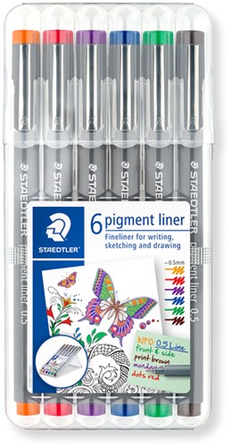 Fineliner Staedtler pigment 308 0.5mm 6 st ass 6 Stuk