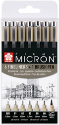 Fineliner Sakura Pigma Micron 6 stuks met brushpen 7 Stuk