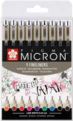Fineliner Sakura Pigma Micron 05 0.45mm 9 kleuren 9 Stuk