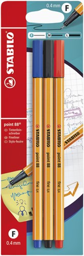 Fineliner STABILO point 88/3 F ass 3st 3 Stuk