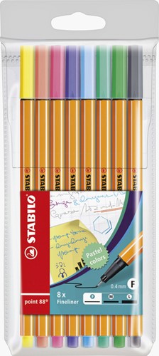 Fineliner STABILO point 88/8 F pastel ass 8st 8 Stuk