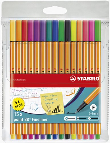 Fineliner STABILO point 88/15 F ass 15st 15 Stuk