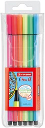 Viltstift STABILO Pen 68/6 M fluor ass 6st 6 Stuk